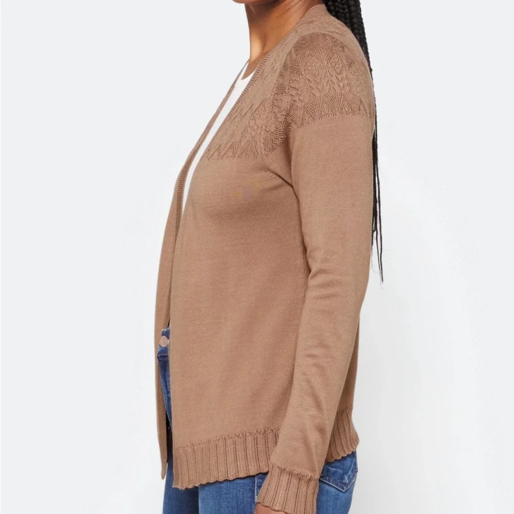 Lety & Me Leana Pointelle Detail Cardigan, Brown, XL - Picture 3 of 8